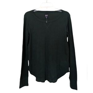 NEW GAP HUNTER GREEN ROUND HEM WAFFLE THERMAL PULLOVER SMALL